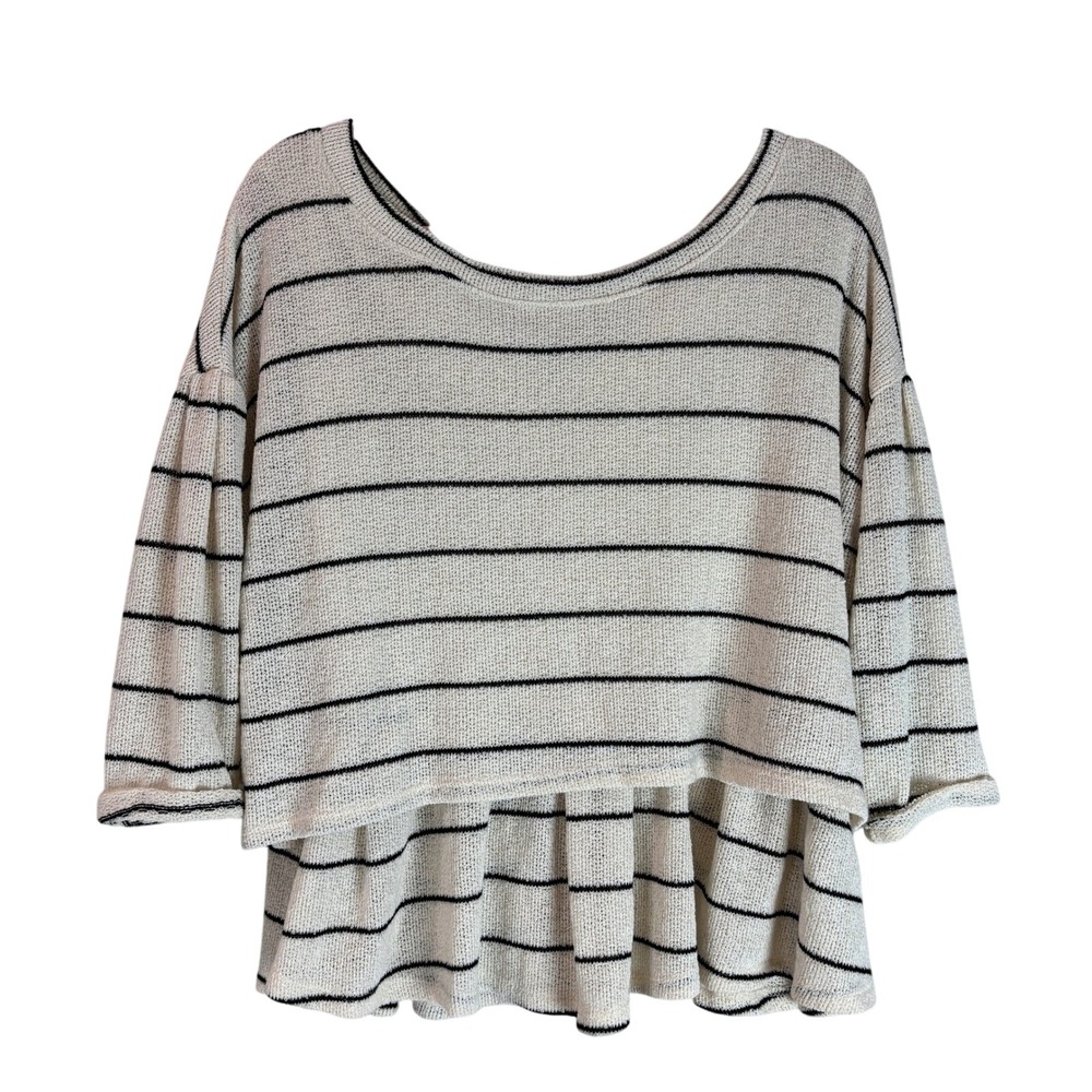 9.HIS STCL Striped Knit Top Peplum Tie Back‎ Casual Cute Large Romantic Layered